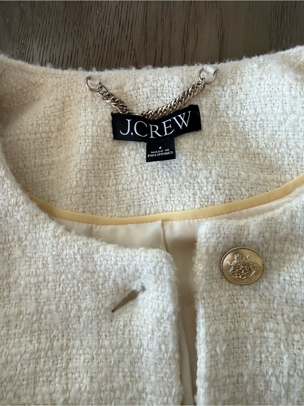 Cropped Bouclé Jacket with Gold Buttons - Cream Great Winter White  Blazer - Picture 5 of 8